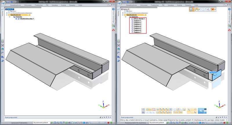 Model części blaszanej wczytanej z innego systemu CAD