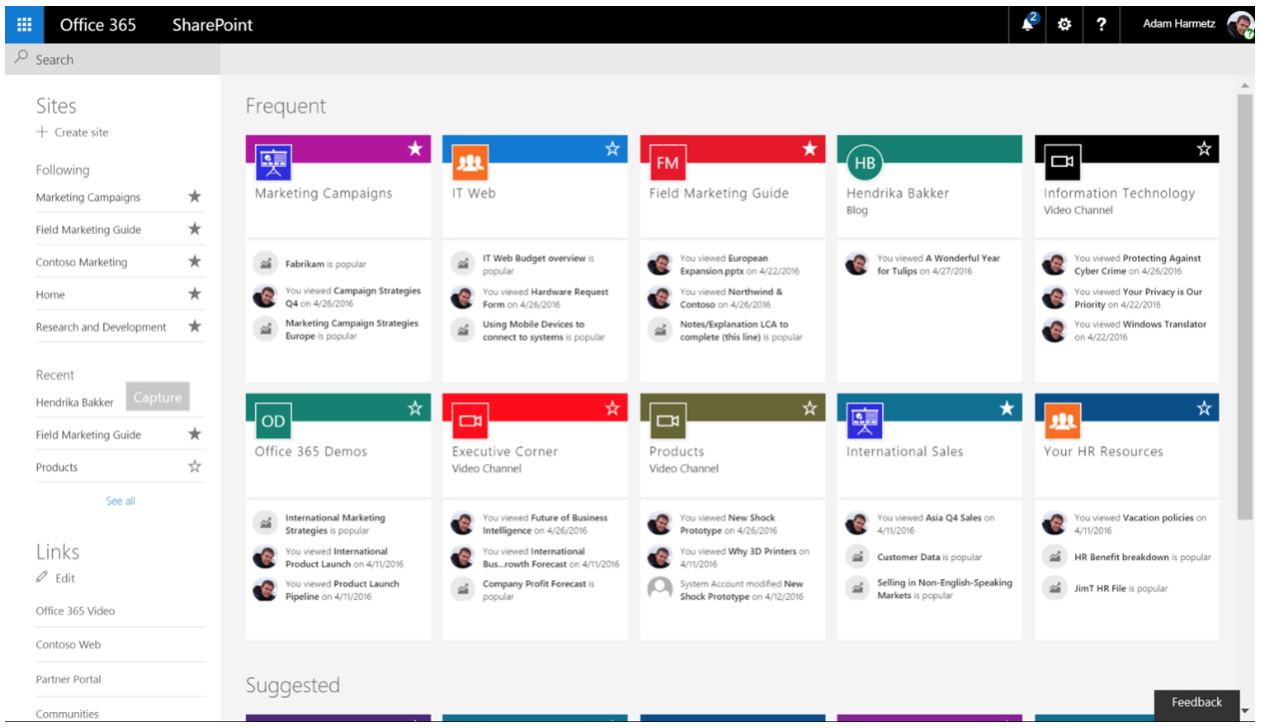 Microsoft SharePoint 2016 - przykładowa strona intranet